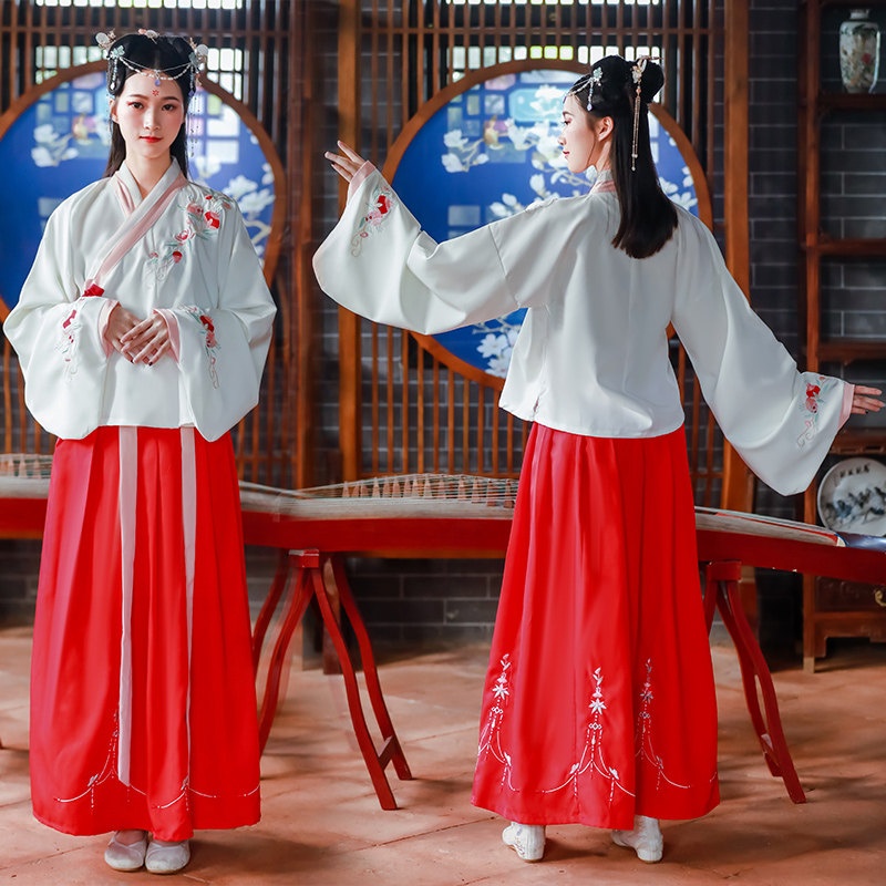 春夏季古装汉服女装交领琵琶袖广袖襦裙中国风学生班服成人演出服