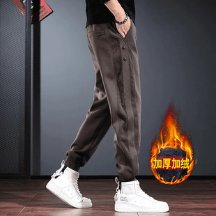 秋冬季 男痞帅感加绒裤 束脚运动裤 男款 美式 束脚卫裤 高端休闲裤