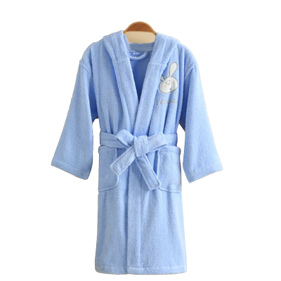 儿童毛巾料浴袍开通带帽设计
