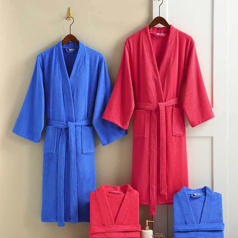 竹一百 纯棉毛巾面料柔软吸水成人家用厚款浴袍 酒店长款浴衣