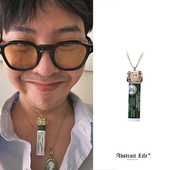 GD权志龙同款 笑脸满钻润唇膏盖项链微镶彩砖吊坠eye小众设计百搭