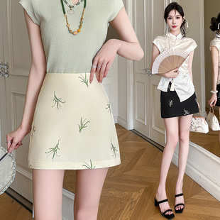 甜美重工刺绣半身裙高腰a字裙洋气包臀短裙 春夏法式 实拍 8157