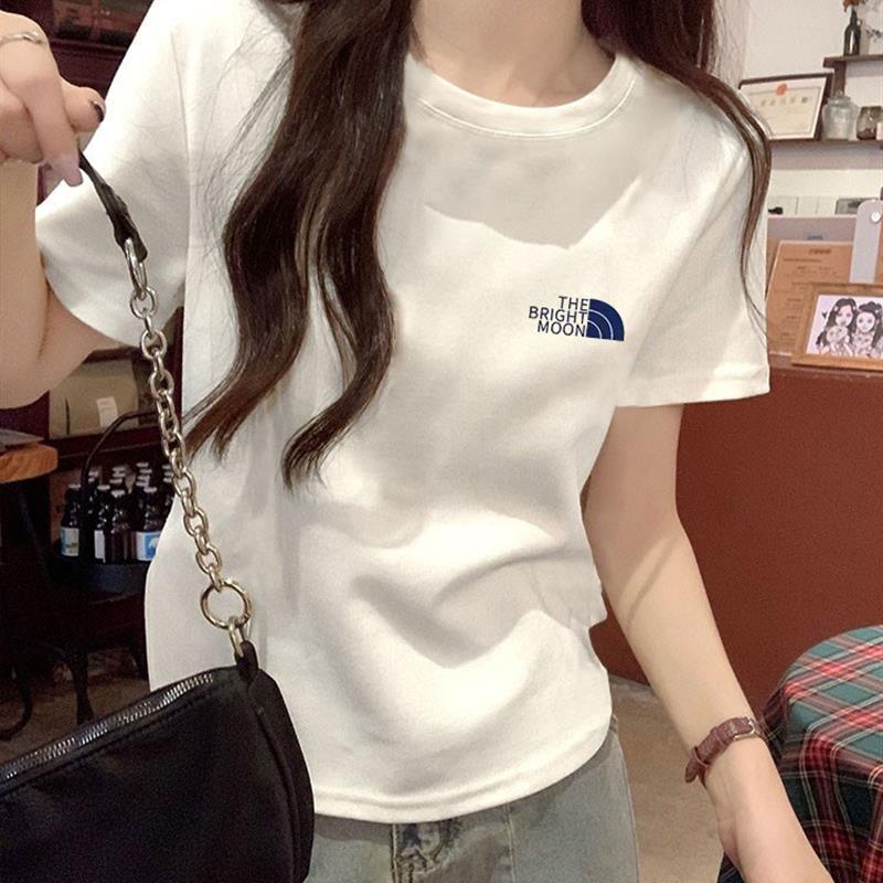 2025夏季新款纯棉白色短袖t恤女修身显瘦正肩小个子别致减龄上衣