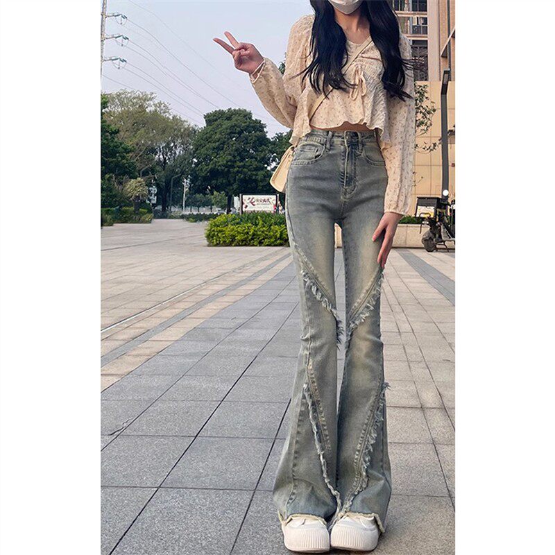 浅色微喇牛仔裤女2025年新款小个子美式显瘦高腰显瘦喇叭裤子春秋