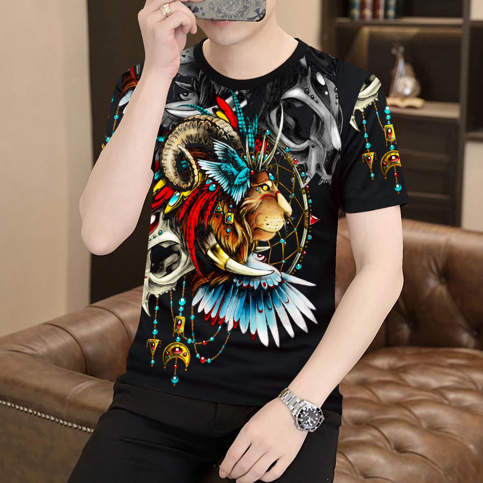 冰丝印花短袖t恤男夏季薄款潮流