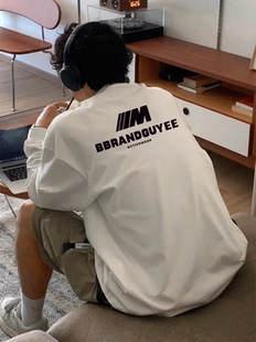 休闲宽松重磅情侣上衣 T恤男女春秋新款 STA国潮美式 复古M字母长袖