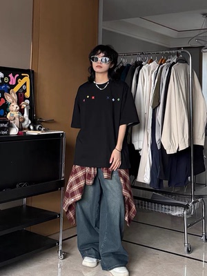 STA国潮美式月亮花短袖T恤男女