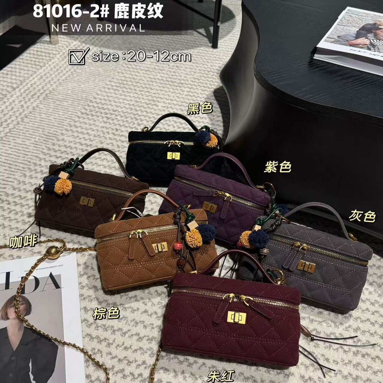 复古麂皮纹真皮链条饭盒包包女2通用款女包