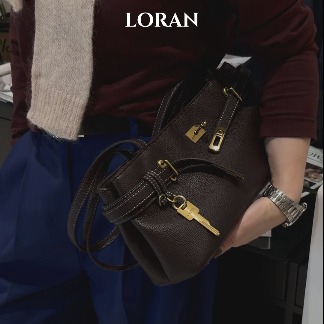 LORAN老钱风复古凯莉包女黑腋下包