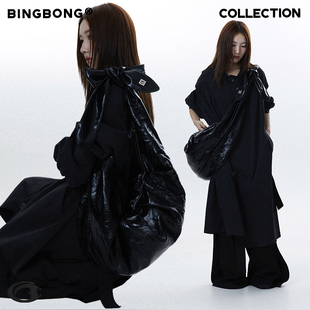 礼物 夜 褶皱暗黑牛角包褶皱蝴蝶结大包单肩斜挎 原创 BINGBONG