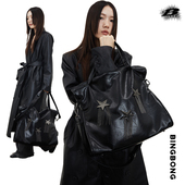 午夜流星 BINGBONG 原创 大容量斜挎托特包黑色通勤单肩流苏大包