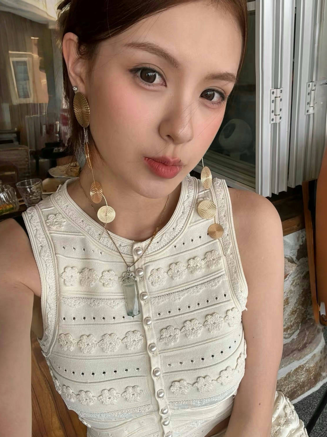 圈圈圆圆欧美夸张捶打圆盘几何设计感轻奢百搭流苏长款耳钉耳夹