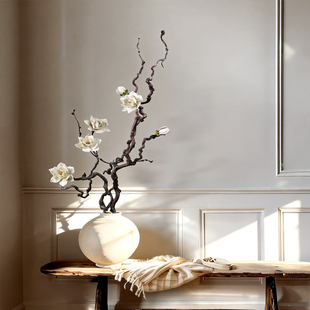 栀子花禅意插花干枝造型落地天然干树枝装饰干支花束艺术龙枣干枝