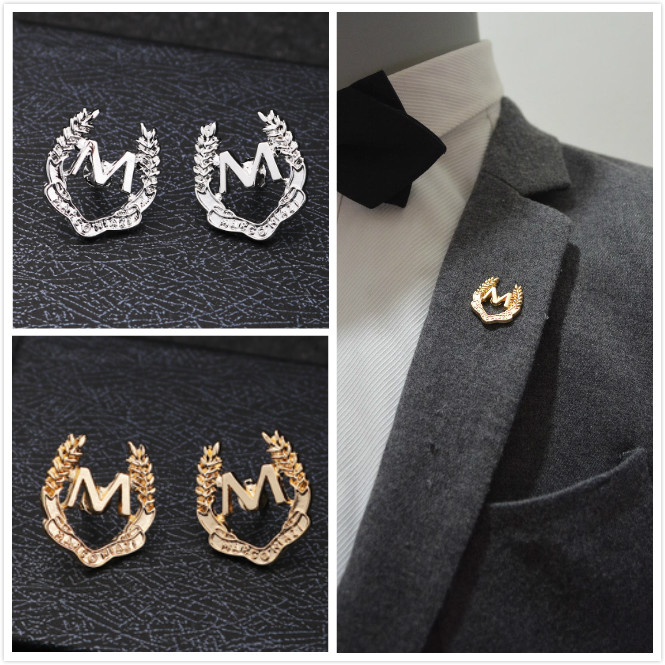 复古金色麦穗字母小胸针 衬衣领针男女衬衫西装西服配饰胸花领扣