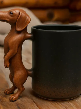 跨境新品Handmade Dachshund Mug创意树脂腊肠狗马克杯宠物咖啡杯