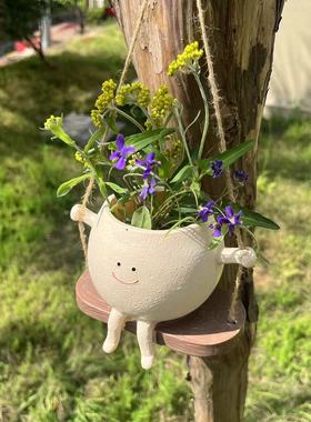 爆款可爱坐地秋千罐子花盆户外