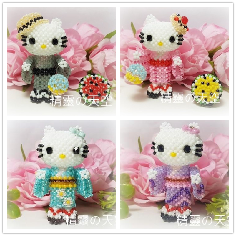 串珠手工材料包日本进口米珠大头动物和服浴衣Kitty猫情侣表格