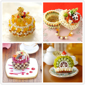 手工DIY串珠小甜点蛋糕迷你摆件装 饰材料包可打开首饰盒日文走线