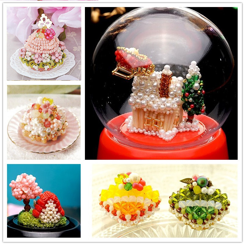 手工串珠材料包方形圆形蛋糕甜点小摆设进口米珠雪花圣诞房子樱花