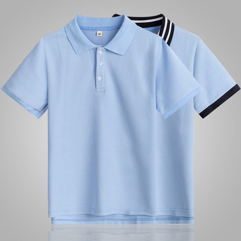 伊顿同款夏季中短袖POLO衫学生纯色英伦T恤男女童浅蓝色短裤校服
