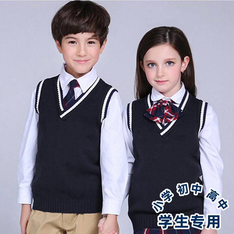 伊顿同款儿童马甲中小童学生针织衫男女童春秋V领背心小学生校服
