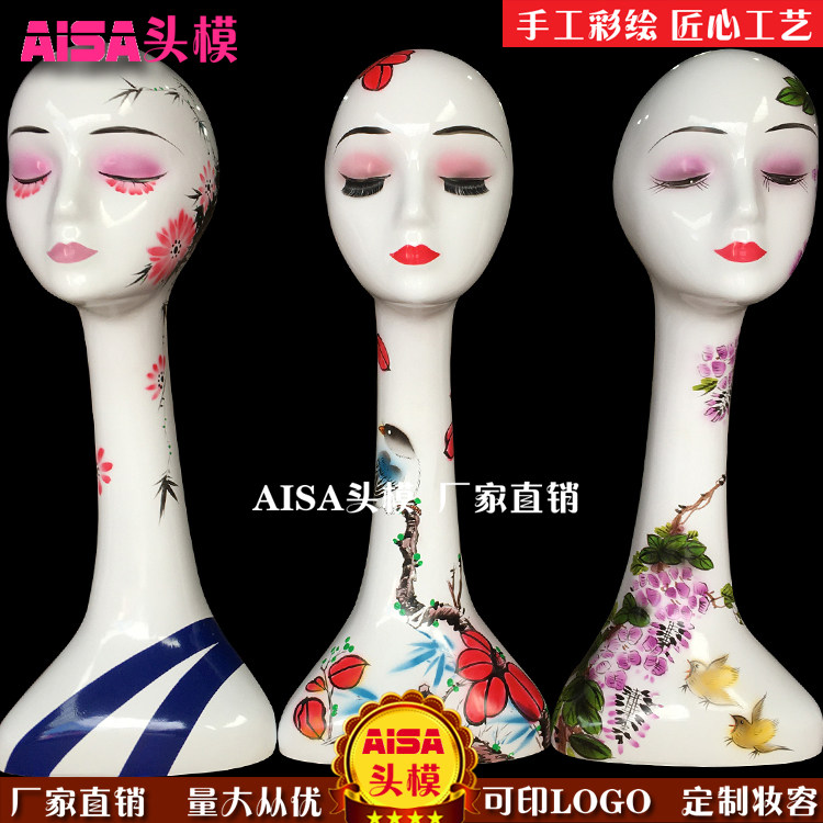 假发头模纯手工艺术彩绘模特头假人头模帽子头巾展示用工艺品头模