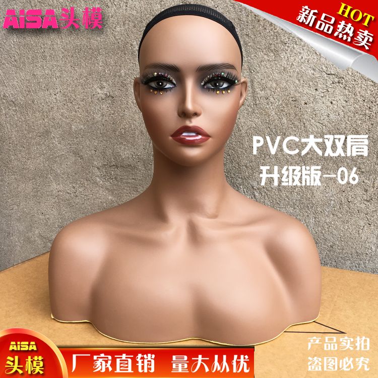 欧美黑人模特头双肩半身女头模假发拍照展示仿真人模型头道具支架