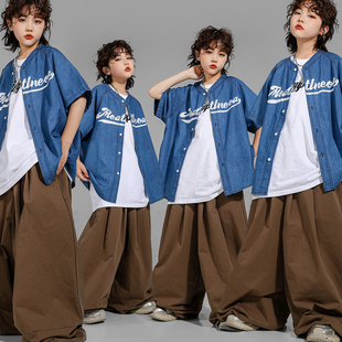 兒童街舞潮服男童嘻哈日系短袖 少兒hiphop街舞演出服 女童街舞套裝