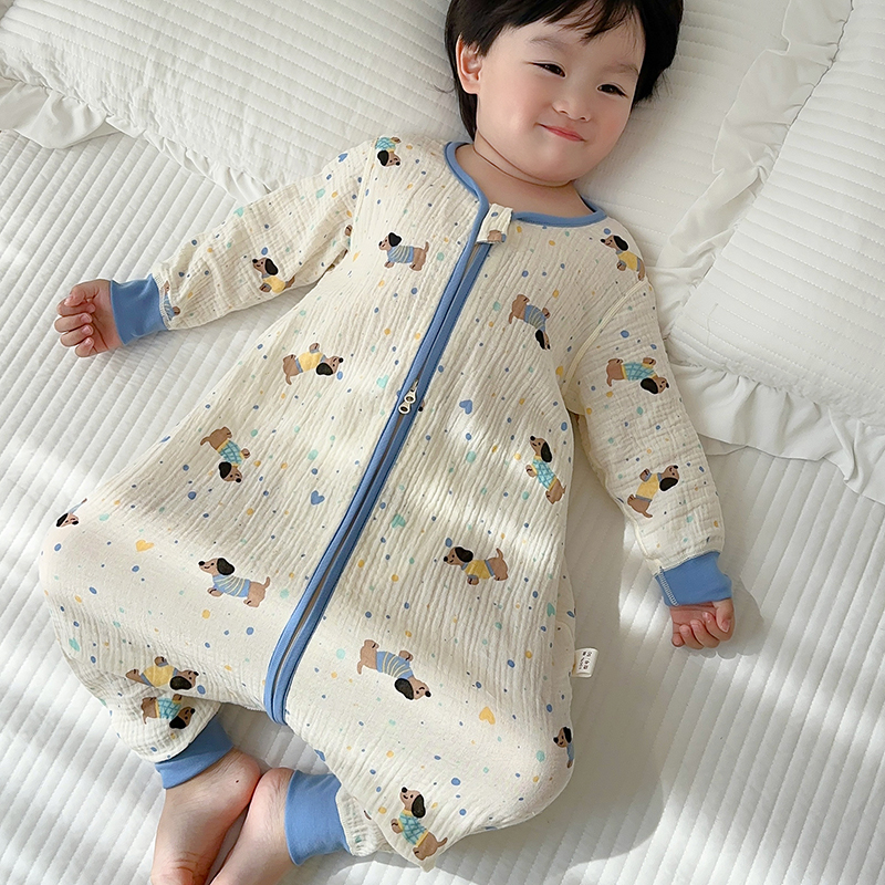 儿童双层纱布家居服连体衣夏季薄