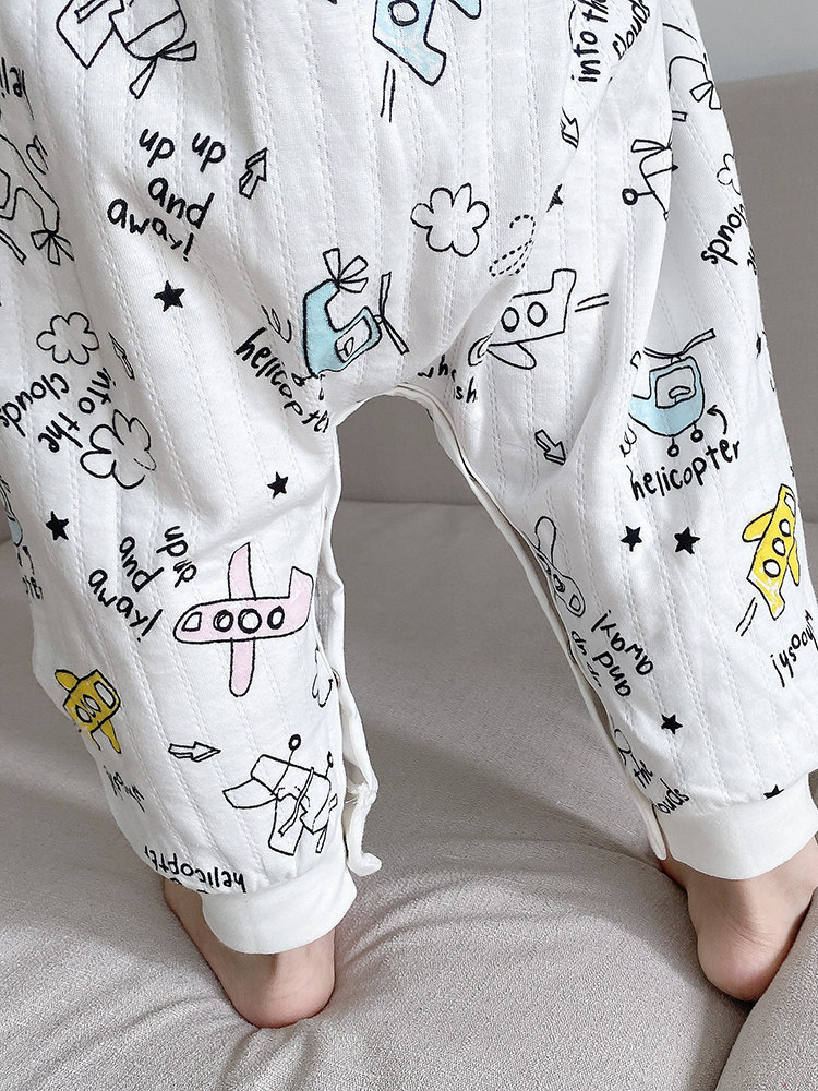 BABY COTTON ONE-PIECE PAJAMAS BOYS DOUBLE BREATHING LOUNGEWEAR GIRLS PAJAMAS CHILDRENS SPRING AND AUTUMN LEG SLEEPING BAGS