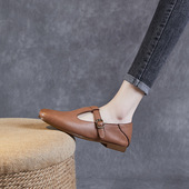 大码 软底真皮丁字鞋 掌柜复古鞋 鞋 女2025春季 新玛丽珍鞋 森系平底鞋