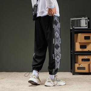 2023春新款腰果花字母印花高街卫裤hiphop裤束脚休闲裤ZHK211-P50图片
