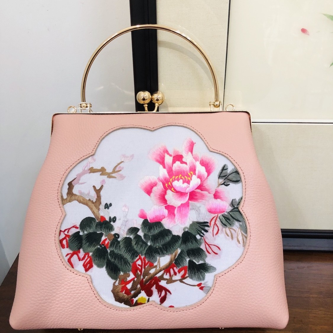 非遗苏绣包包手工刺绣托特包牛皮包手提包妈妈包中年婆婆包女礼品