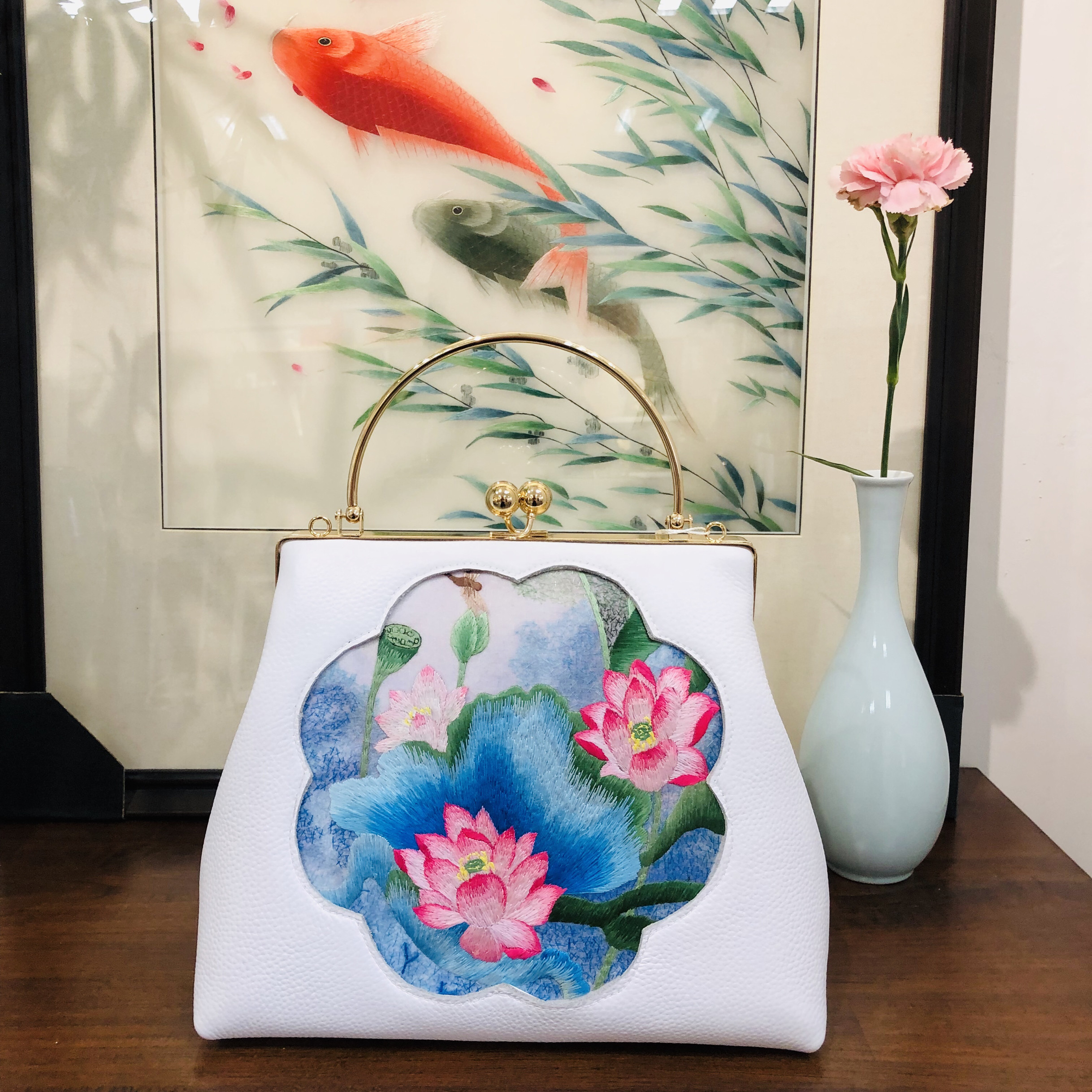 非遗苏绣包包手工刺绣托特包牛皮包手提包妈妈包中年婆婆包女礼品