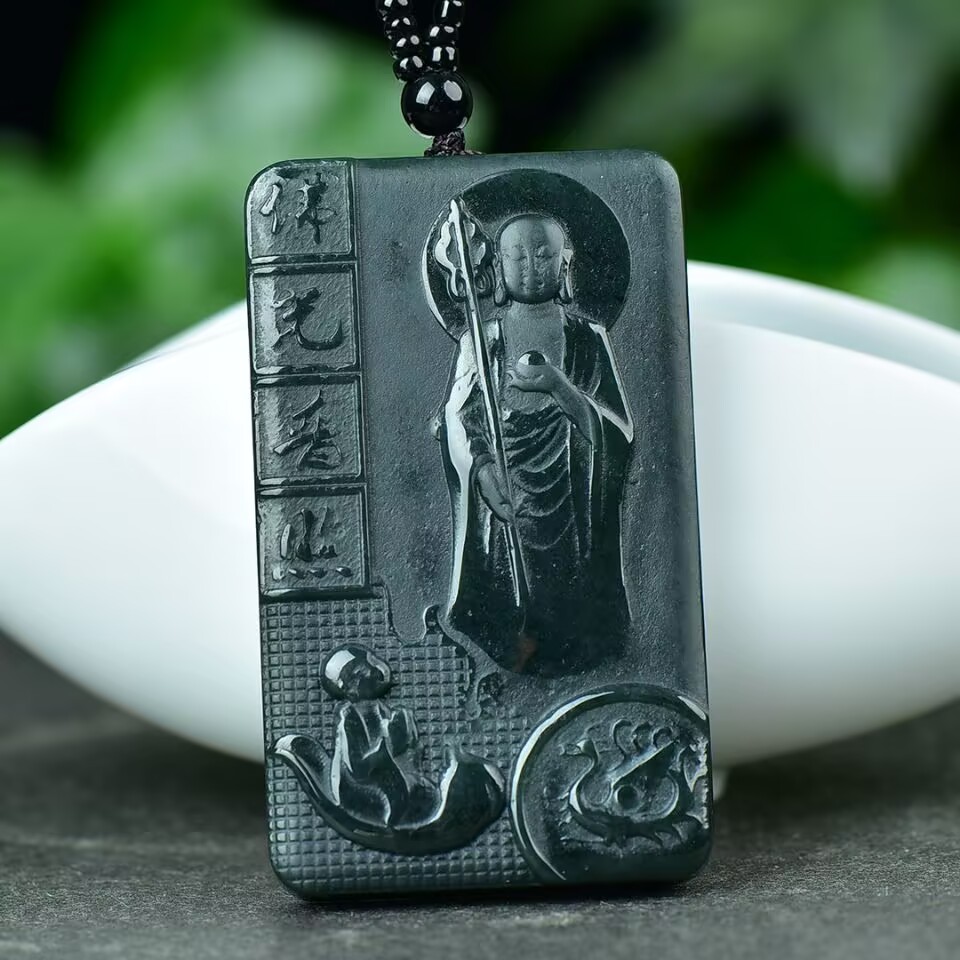 精致和田玉青玉佛光普照牌子吊坠男女款小众设计精雕玉石挂坠饰品