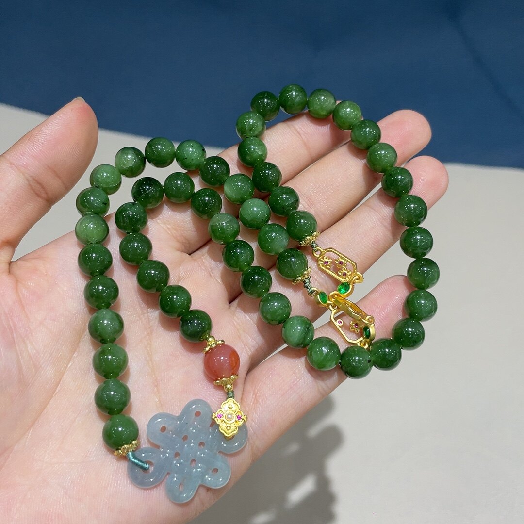 天然和田玉碧玉中国结项链高级感男女款小众设计手工编织复古国风