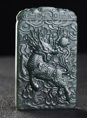 天然和田青玉麒麟男士雕刻吊坠