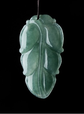 翡翠A货树叶挂件玉石吊坠项链
