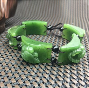 和田玉碧玉精雕五毒手链菠菜绿玉石手牌排手工雕刻送礼男士款