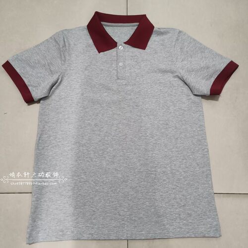 中高小学生夏季纯棉灰色莱卡棉红色Polo领舒适透气休闲校服短袖