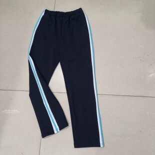 中高小学生纯棉校服裤藏蓝色拼白宽杠上贴浅蓝条休闲运动中性校裤