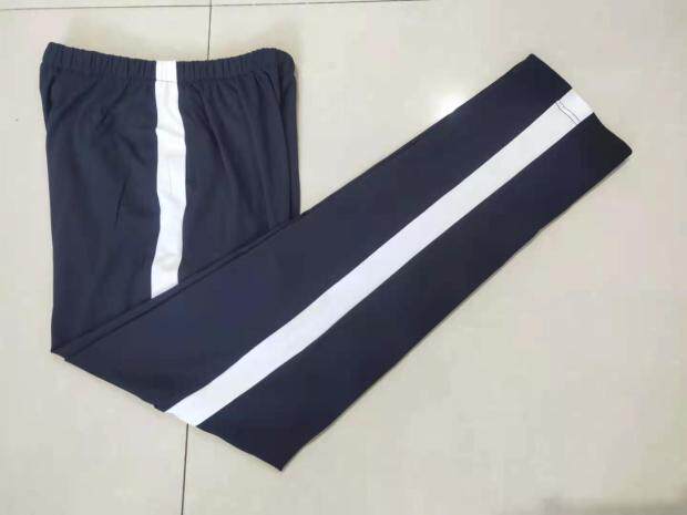 可订做男女藏蓝色拼接白色一道宽杠运动休闲裤纯棉宽松版校服长裤