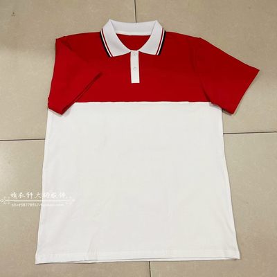 中高小学生夏季薄款男女学生白色拼红袖子运动校服短袖TPolo领