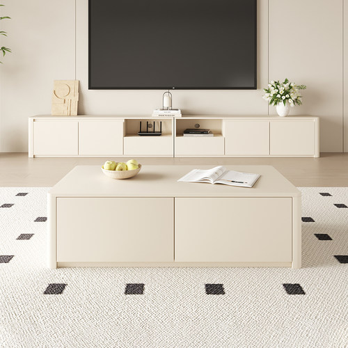 新款侘寂风电视柜客厅家用实木收纳柜现代简约茶几落地电视柜组合