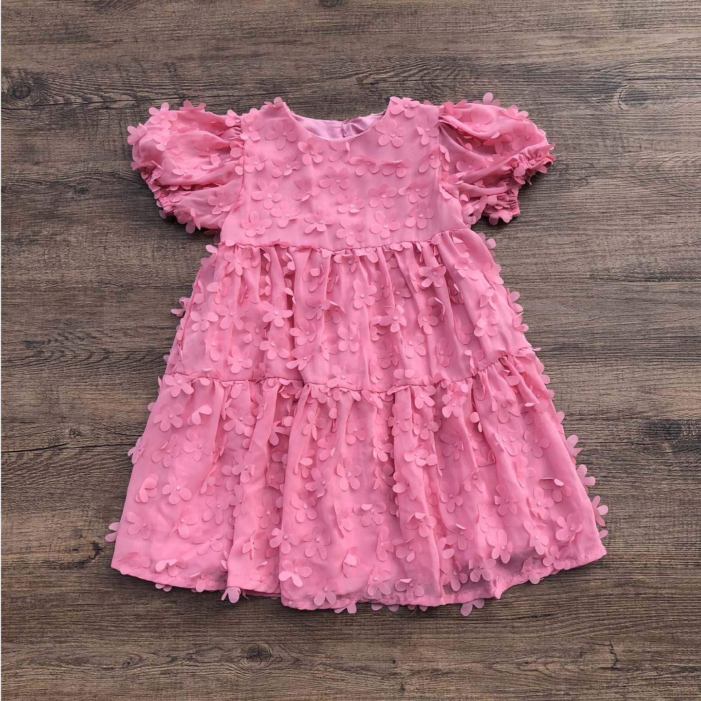 超美出口英国夏季女童花瓣连衣裙外贸原单雪纺小童婴童短袖公主裙