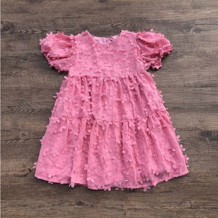 超美出口英国夏季女童花瓣连衣裙外贸原单雪纺小童婴童短袖公主裙