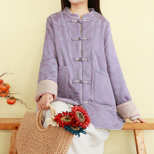 新中式提花刺绣棉衣加厚盘扣对襟