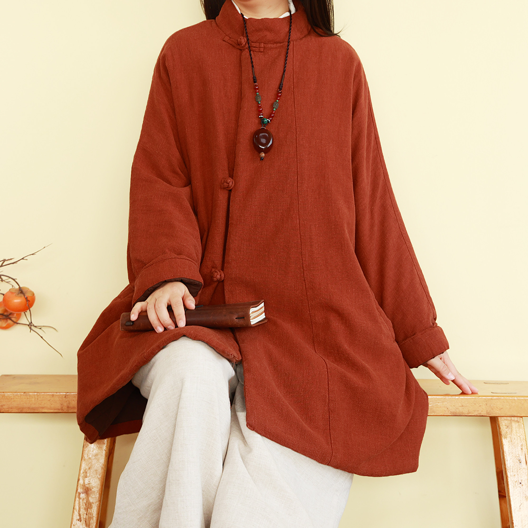 复古新中式立领亚麻棉衣外套冬季女中长款宽松长袖斜开襟茶服棉袄,女装/女士精品,棉衣/棉服,淘宝优惠券,粉丝福利购,淘宝优惠卷
