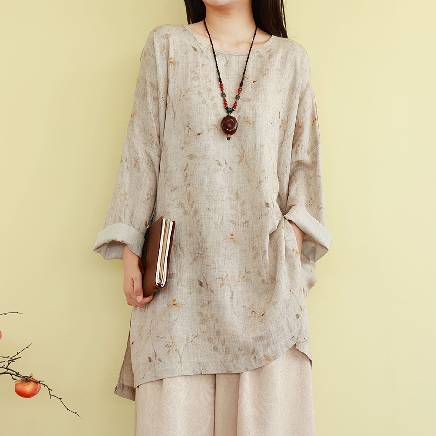 女士宽松型亚麻文艺风秋季茶服