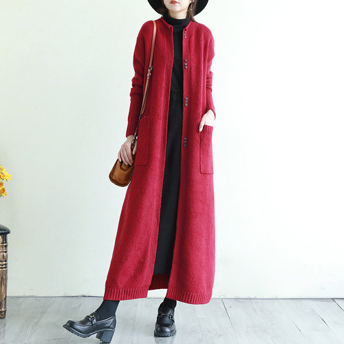 复古文艺范羊毛加厚超长款大毛衣